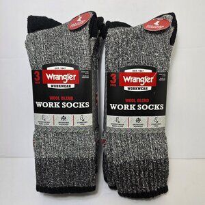 6PK Wrangler Mens Wool Blend Socks Full-Cushion Moisture Wicking Black Size 6-12